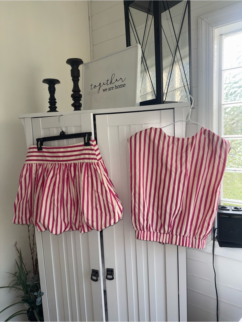glam Pink and White Striped Crop Top and Skirt Set